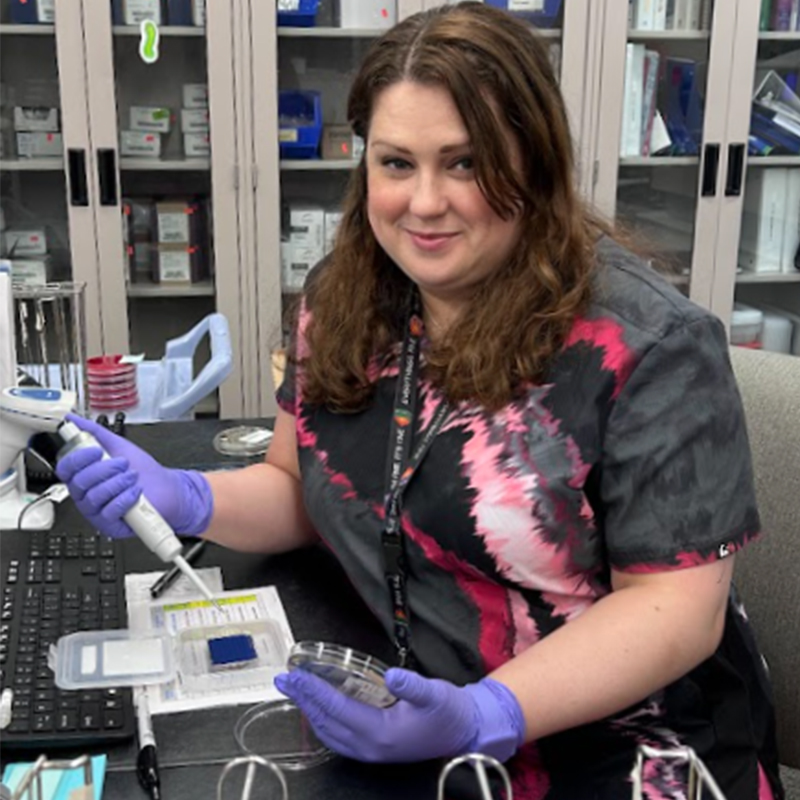 A student in the lab at Florence M. Cook School of Medical Laboratory Science.