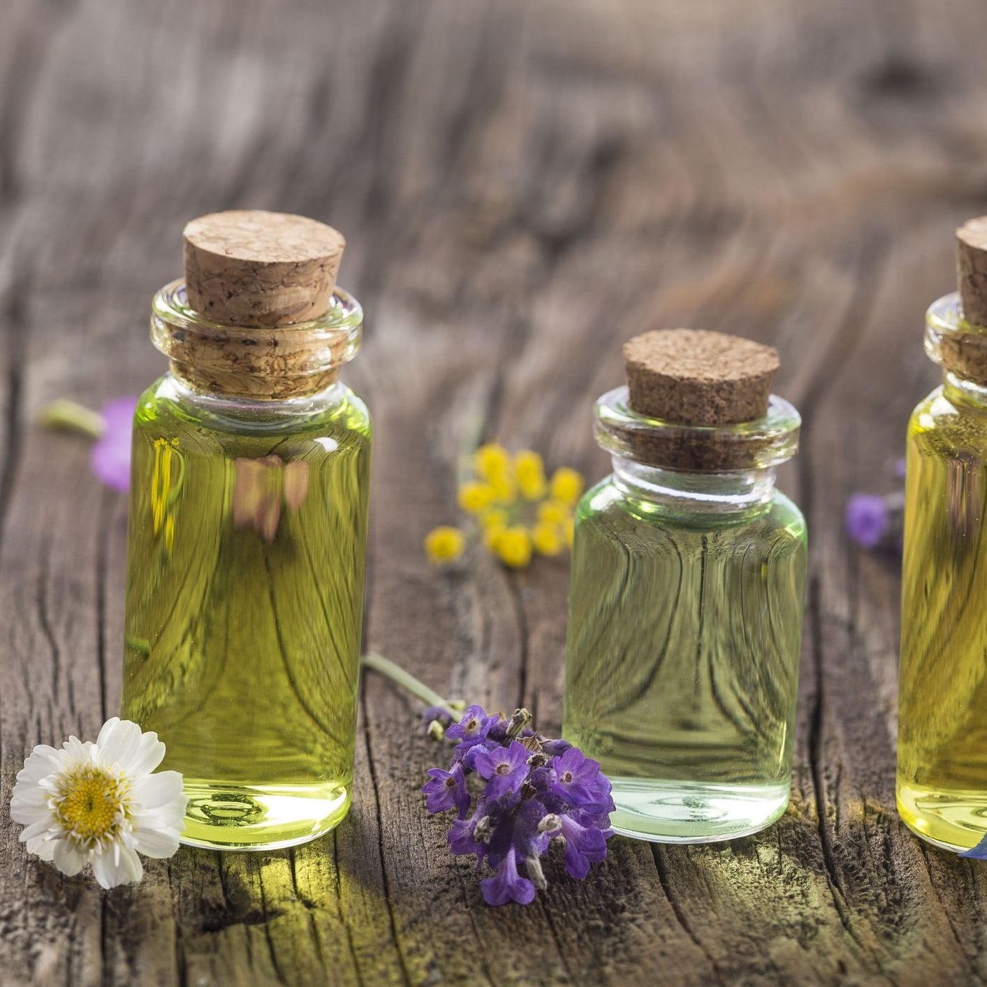 aromatherapy oils and flowers