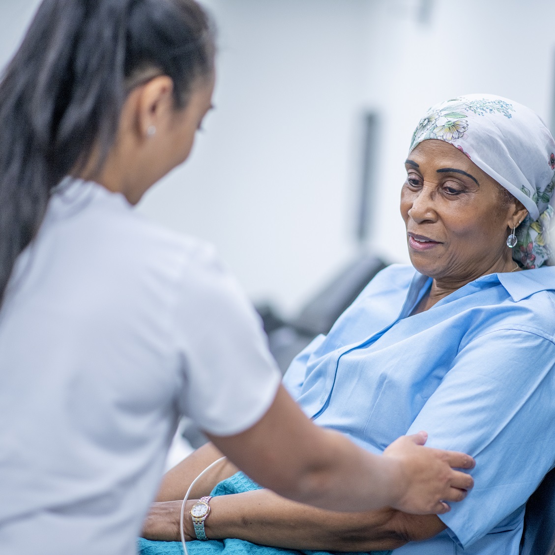 woman receiving cancer treatment