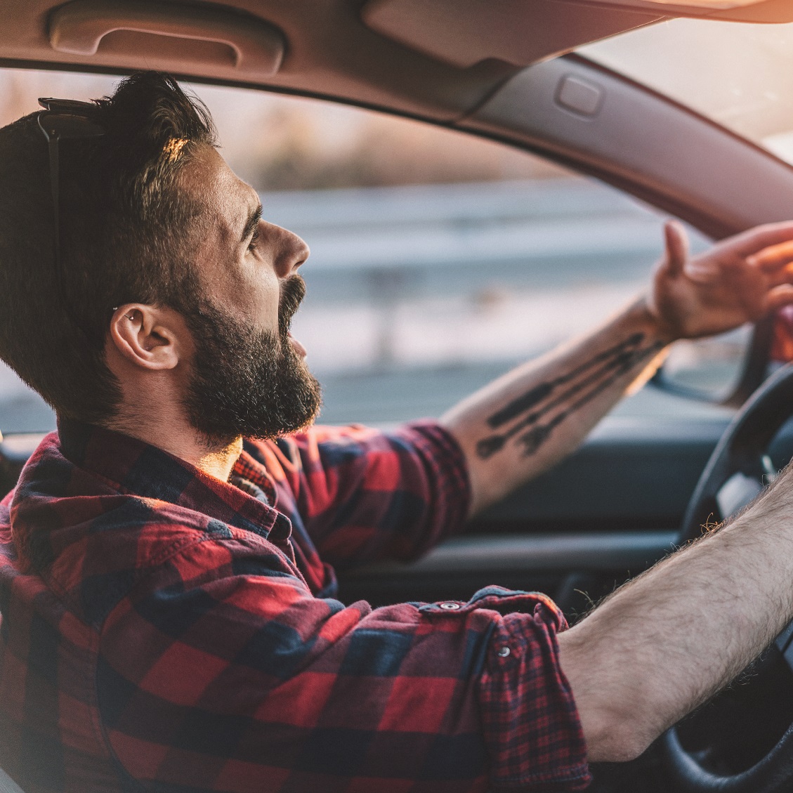 man angry driving car