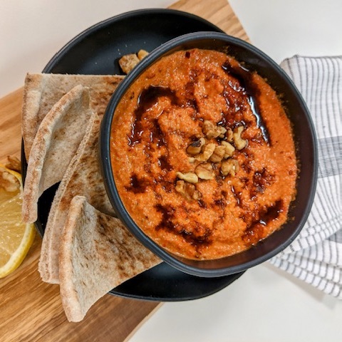 Muhammara dip with pita bread