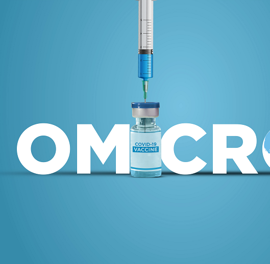 Booster dose vaccination to protect against omicron variant coronavirus. Covid-19 vaccination concept background.