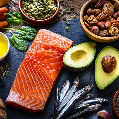 High angle view of a group of food for healthy skin.