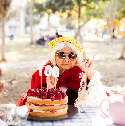 Woman celebrating her 100th birthday.