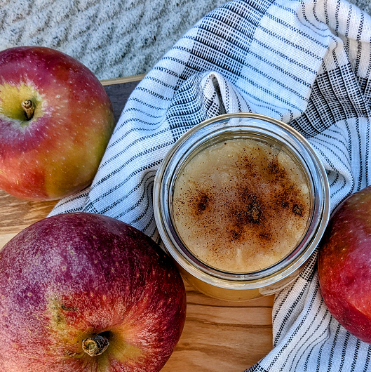 Close up view of apples ready to be prepped for applesauce recipe.