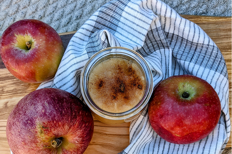 Close up view of apples ready to be prepped for applesauce recipe.