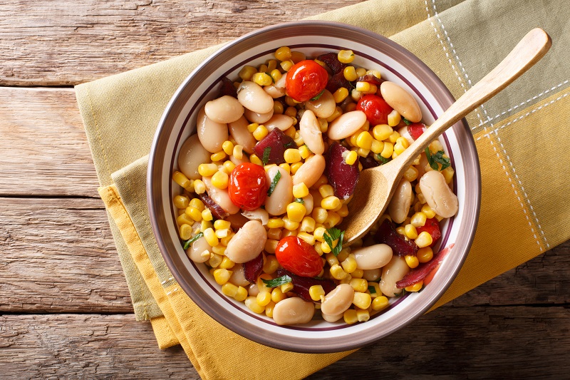 Succotash salad with an array of fresh vegetables