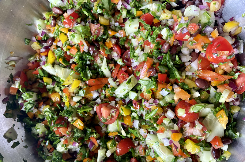 A quinoa, black bean and tomato salad.