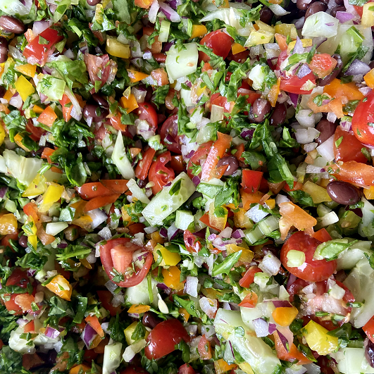A quinoa, black bean and tomato salad.