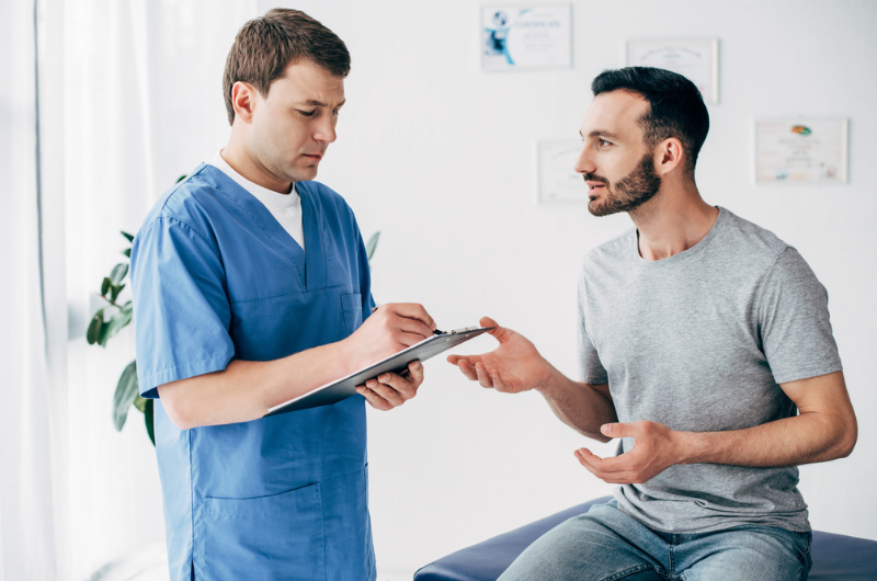 A 30-something year-old man speaks with his doctor about a vasectomy.