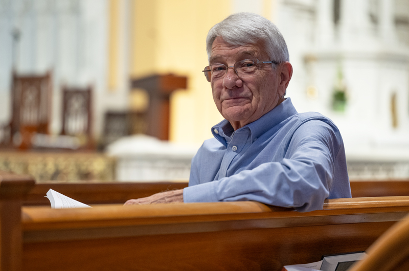 Joe Doherty sitting in church