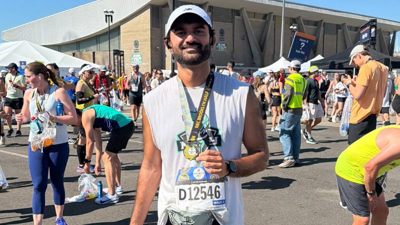 Raj Panchal, D.O., smiles after running in a race.