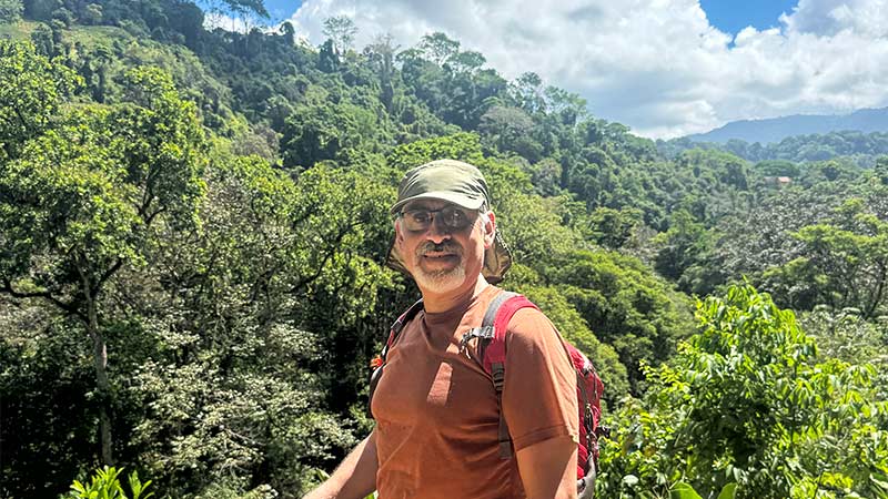 Michael Plavnik hikes outdoors after recovering from Achilles repair.