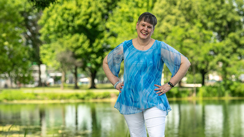 Mary Barbera, 56, smiles 10 years after an ovarian cancer diagnosis.