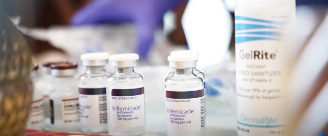 Bottles of medicine on table