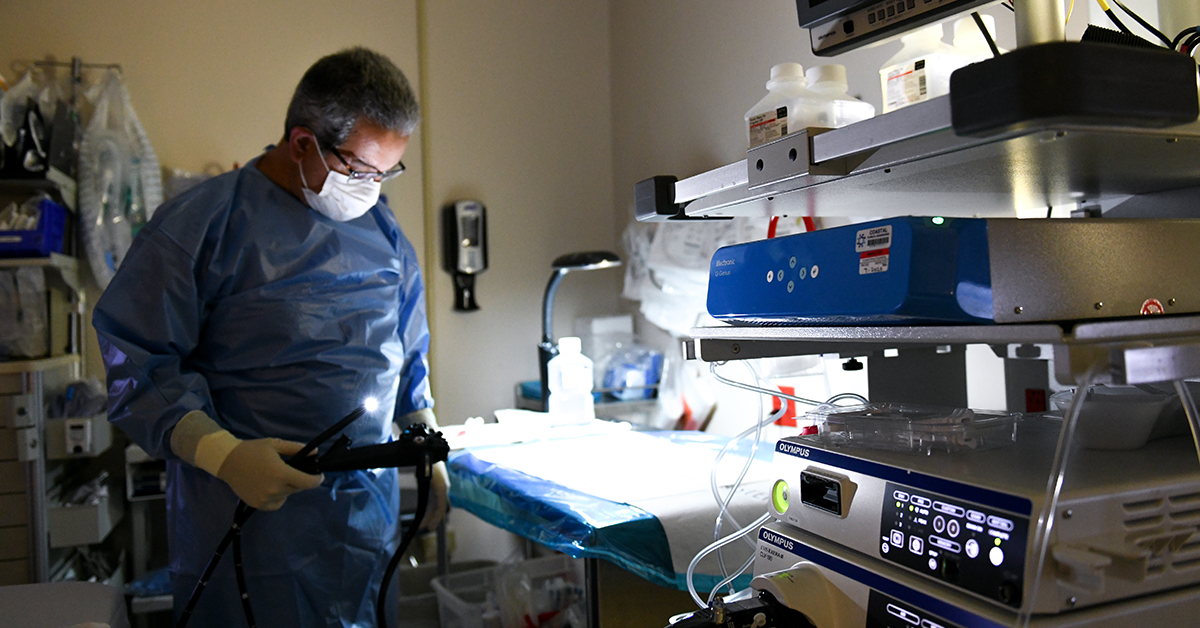 Physician with AI colonoscopy technology