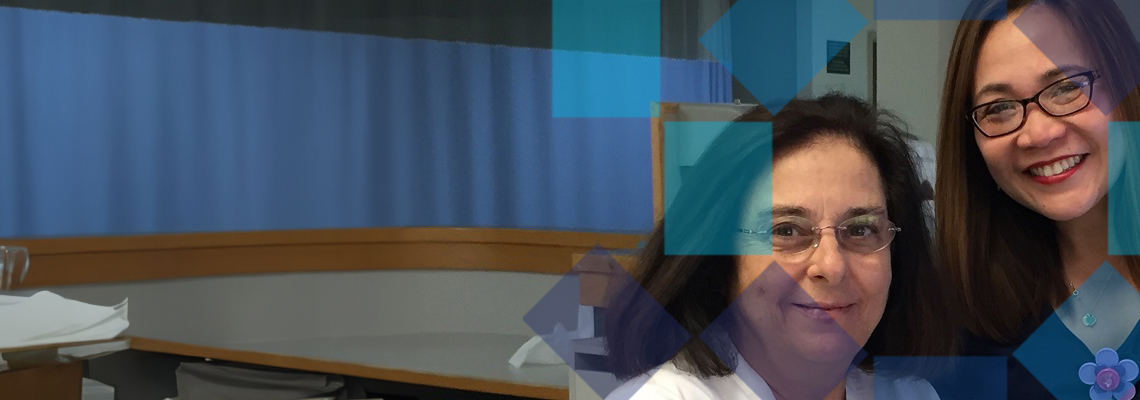 Two Women Smiling at a Dialysis Center Two Women Smiling at a Dialysis Center