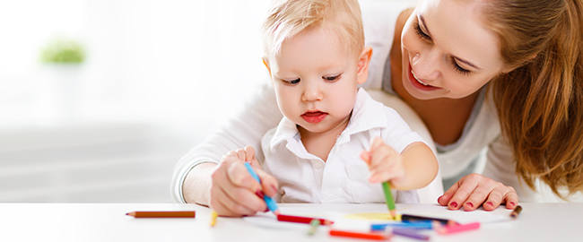 Woman and Toddler with Crayons