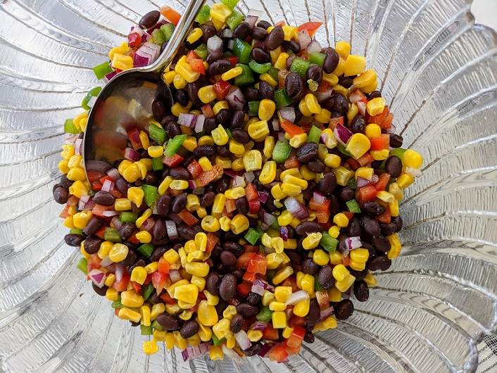 close up view of corn and black bean confetti salad