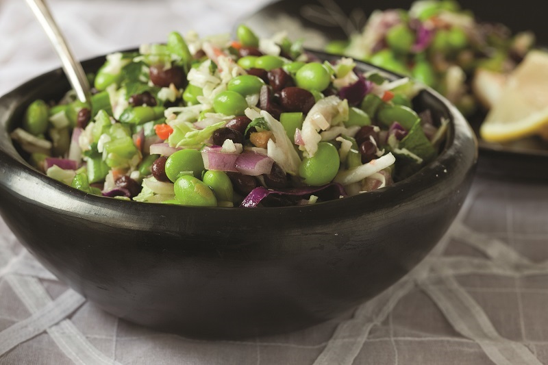 Bowl of edamame and black bean salad