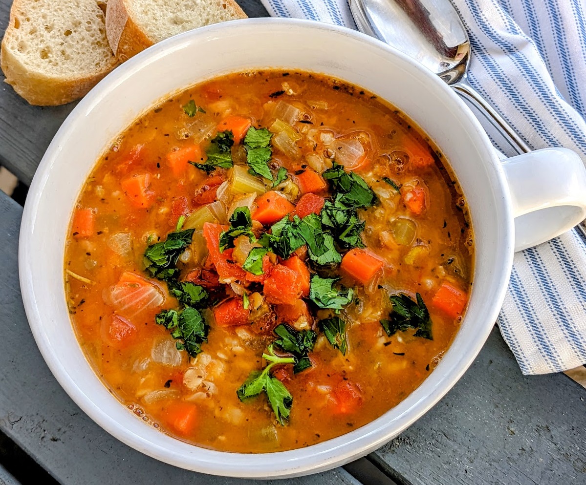Veggie Packed Red Lentil Stew with Whole Grain Rice
