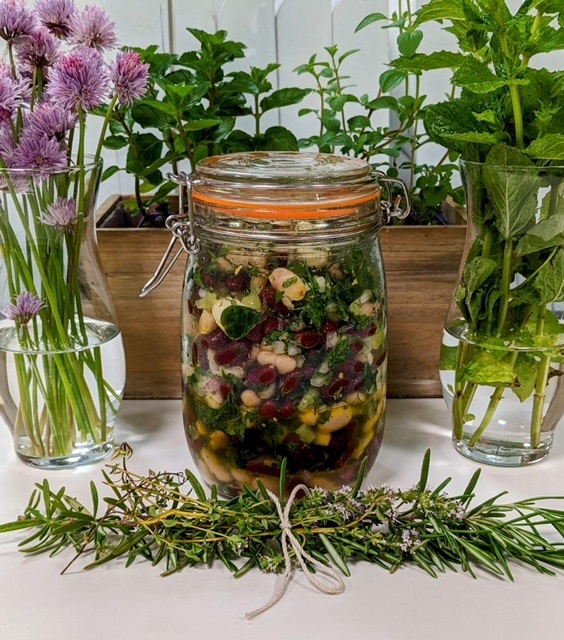 Beans marinating in herbs