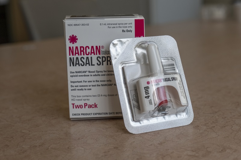 NARCAN nasal spray on a counter