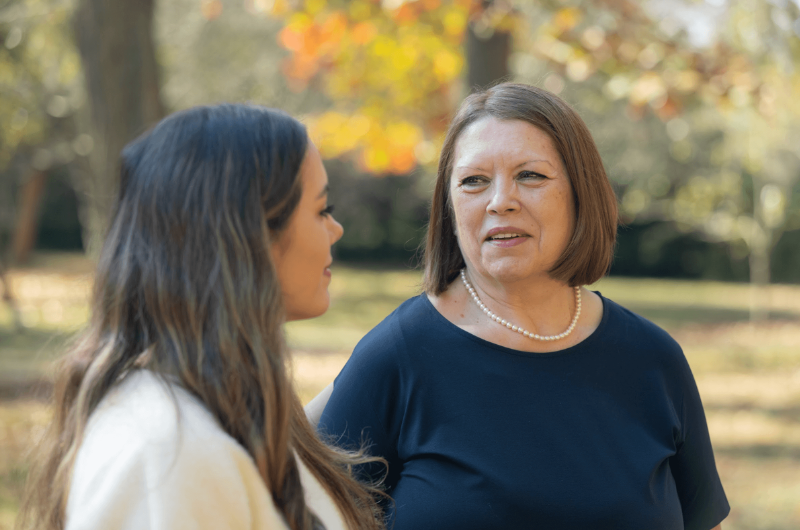 Tetiana Zaitseva smiles and talks to her daughter, Anastasia.