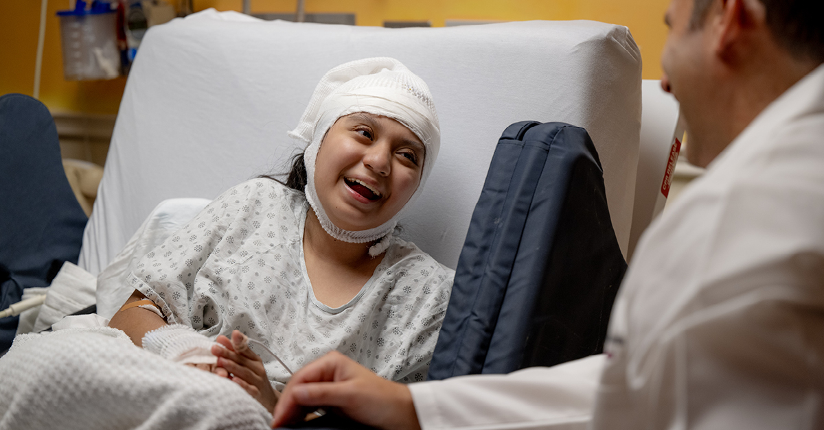 Patient with bandage on head